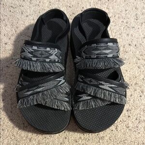 Teva Black and Gray Fringe Sandals